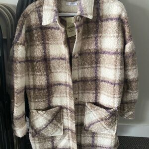 Cloth by Design Cream and Purple Plaid Teddy Shacket